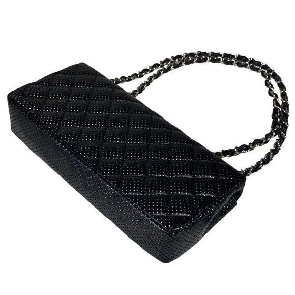 Chanel East West Classic Shoulder Flap Bag Black Quilted Perforated Leather - Picture 7 of 16